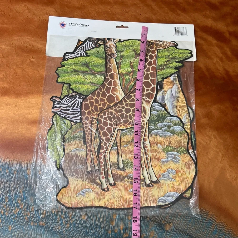 Vintage 90s Beistle Safari Zoo animal die cut decorations 16” new lions giraffe